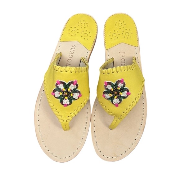 JACK ROGERS BEADED ICON SANDALS SLIDES NIB BOX SUNFLOWER YELLOW Size 5 M - Picture 1 of 8